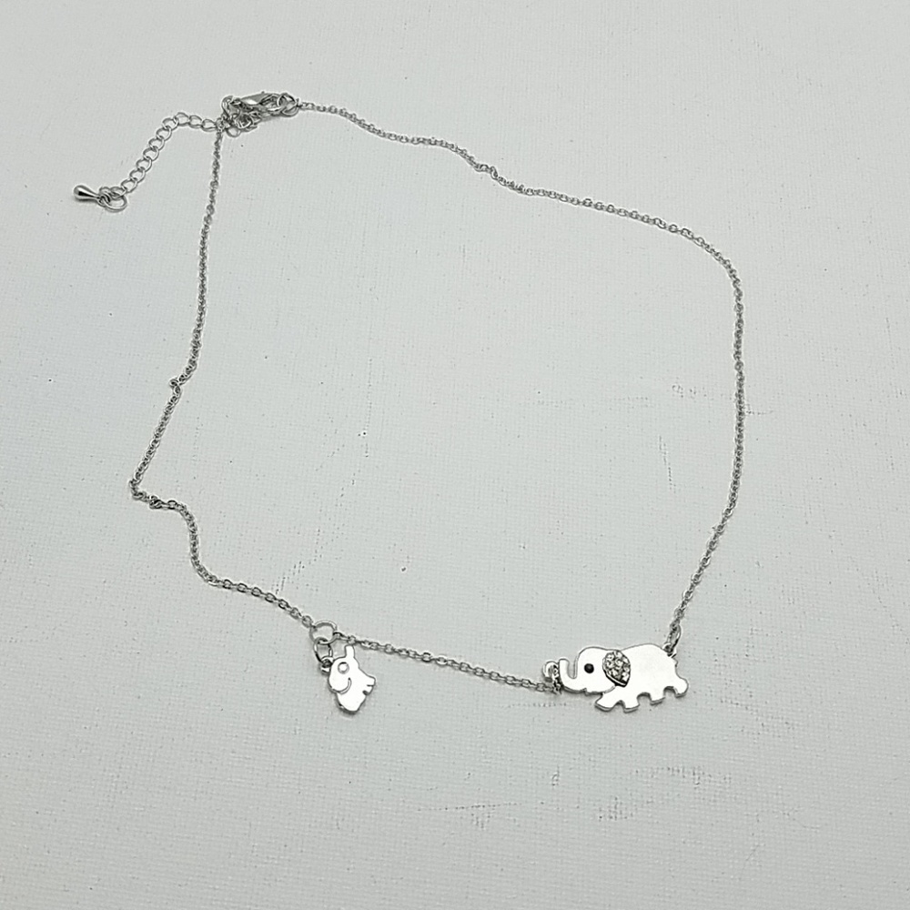 Elephant Rhinestone & Silver Tone 16" Necklace
